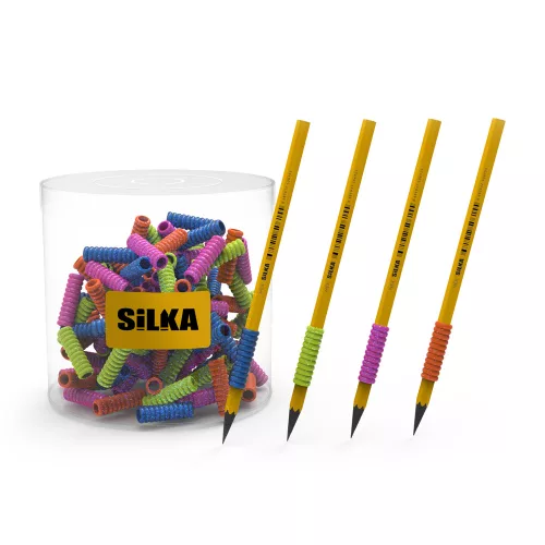Ceruza markolat, spirál, szilikon, csillám, 72 db/display, Silka