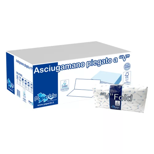 Kéztörlő 2 rétegű V hajtogatott 210 lap/csomag 21 x 21 cm 15 csomag/karton Paperdi_AV81621 fehér