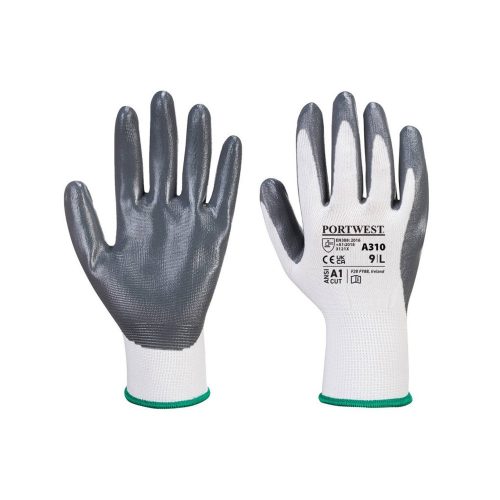 Védőkesztyű PU tenyérmártással nylon méret: L szín: szürke-fehér A310 Portwest