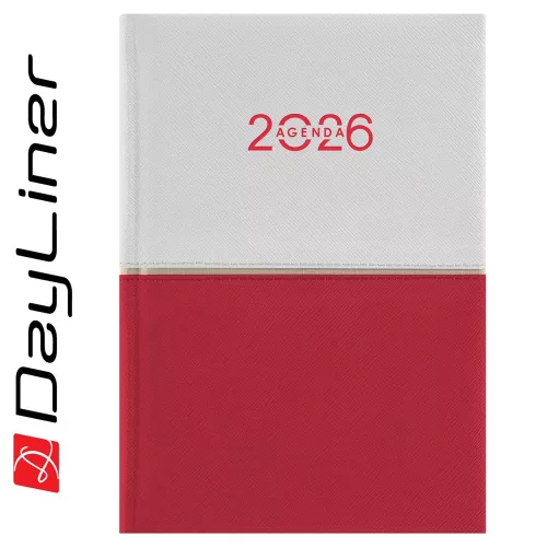 Határidőnapló Contrast A5 napi, fehér lapokkal fehér-piros Dayliner 2026.