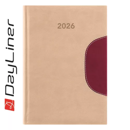 Határidőnapló Memphis A5 napi, fehér lapokkal bézs-padlizsán Dayliner 2026.