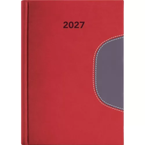 Határidőnapló Memphis A5 napi, fehér lapokkal piros-szürke Dayliner 2027.