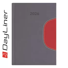   Határidőnapló Memphis A5 napi, fehér lapokkal szürke-piros Dayliner 2026.