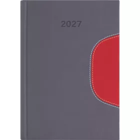   Határidőnapló Memphis A5 napi, fehér lapokkal szürke-piros Dayliner 2027.