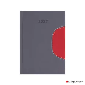   Határidőnapló Memphis B5 heti, fehér lapokkal szürke-piros Dayliner 2027.