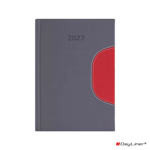 Határidőnapló Memphis B5 heti, fehér lapokkal szürke-piros Dayliner 2027.