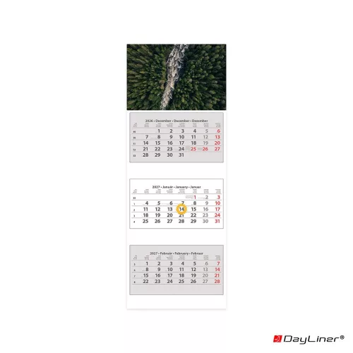 Speditőr naptár 3 tömb, 3 hónap SP-3 330 × 880 mm, fehér lapokkal Erdő Dayliner 2027.