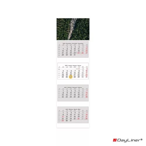 Speditőr naptár 4 tömb, 4 hónap SP-4 330 × 1100 mm, fehér lapokkal Erdő Dayliner 2027.