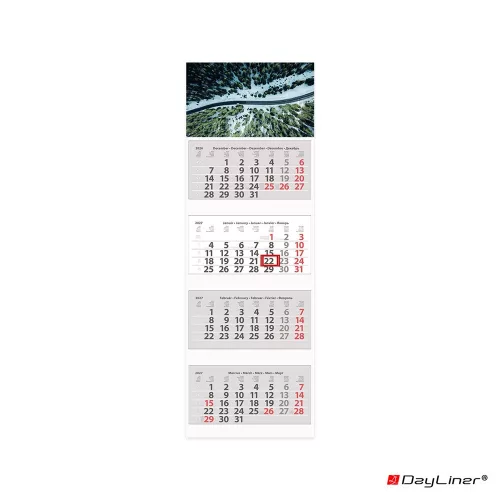 Speditőr naptár 4 tömb, 4 hónap Szuper Maxi 350 × 1025 mm, fehér lapokkal Erdő Dayliner 2027.