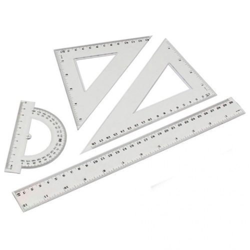 Vonalzókészlet, 30cm, vonalzó, szögmérő, 45° és 60° háromszög vonalzók 4 db/csom
