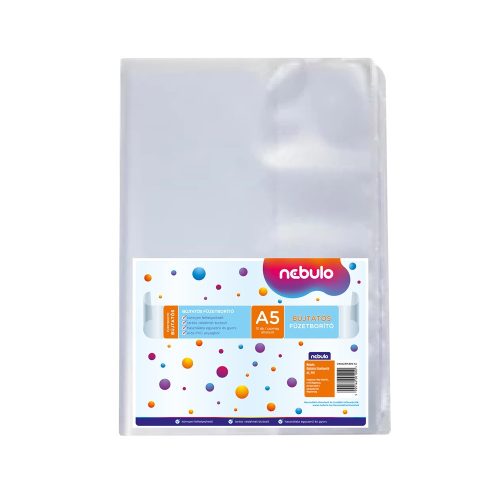 Füzetborító A5, bújtatós, PVC, 10 db/csomag, Nebulo