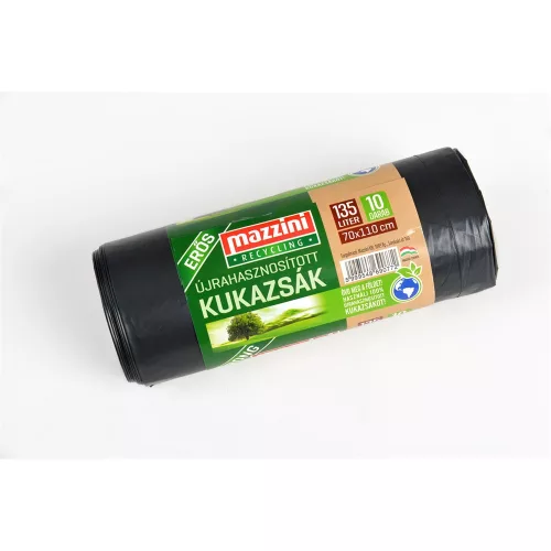 Szemeteszsák újrahasznosított 135 liter 70 x 110 cm 30 mikron 10 db/tekercs Mazzini_fekete