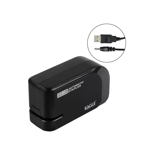 Tűzőgép elektromos 20lap, 24/6 és 26/6  elemmel és USB kábellel is működtethető fekete EAGLE EG-1610