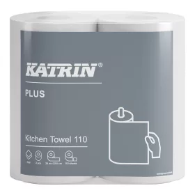   Papírtörlő konyhai 2 rétegű átmérő: 13,4 cm 110 lap/24 méter/tekercs 2 tekercs/csomag Plus Katrin_89673 fehér
