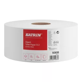   Toalettpapír 2 rétegű közületi átmérő: 18 cm 1304 lap/149,96 m/tekercs 12 tekercs/csomag Katrin Jumbo_93656 fehér