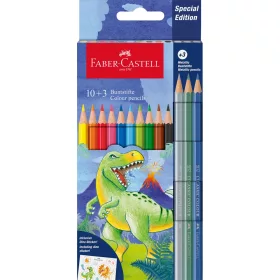   Színes ceruza készlet hatszögletű DINOSZAURUSZ + matrica Faber-Castell 10+3klf. szín