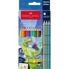   Színes ceruza készlet háromszögletű GRIP DINOSZAURUSZ + matrica Faber-Castell 10+3klf. szín