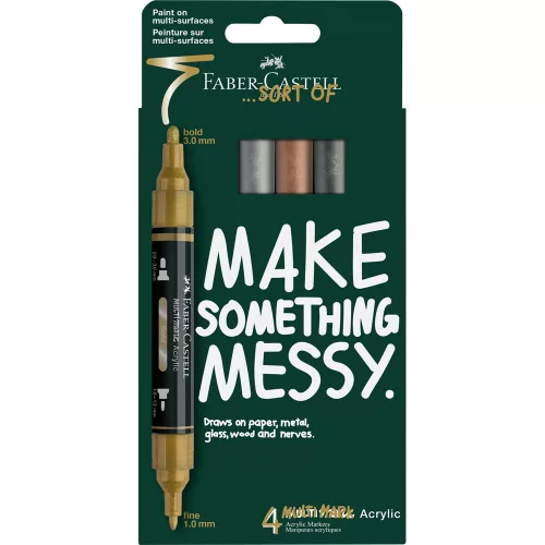 Akril marker készlet, kétvégű MULTIMARK metálszínek Faber-Castell arany, ezüst, réz, acélszürke 4klf. szín