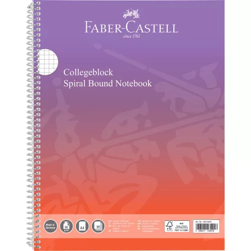 Spirálfüzet A4 80lap kockás színátmenetes borítással Faber-Castell piros-lila