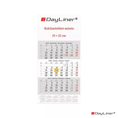 Speditőr naptár 1 tömb, 3 hónap SP-1 330 × 670 mm, fehér lapokkal Fejrész üres Dayliner 2027.