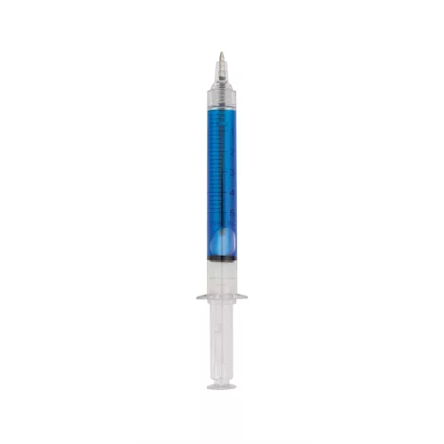 Golyóstoll nyomógombos műanyag kék test, Vaccine, írásszín kék 50db/doboz