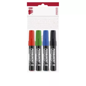   Alkoholos marker készlet, 1-4mm, vágott hegyű, Ico 12, 4 klf.szín