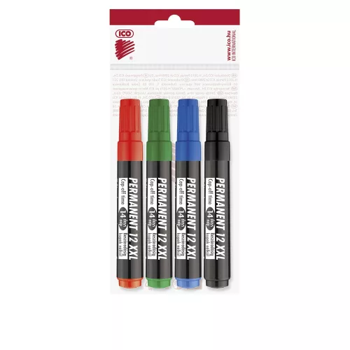 Alkoholos marker készlet, 1-4mm, vágott hegyű, Ico 12XXL, 4 klf.szín