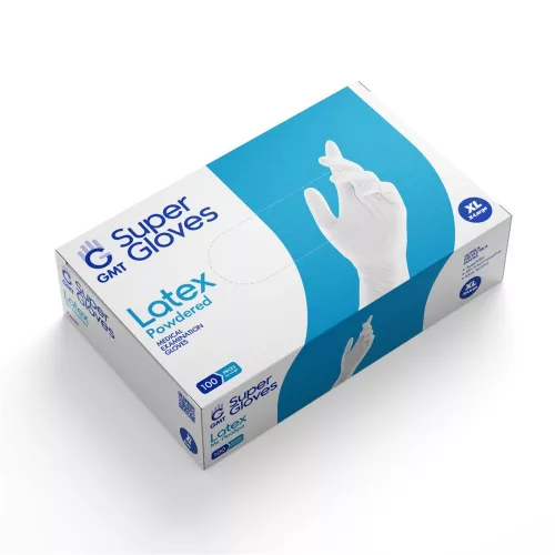 Gumikesztyű latex púderes XL 100 db/doboz GMT Super Gloves fehér