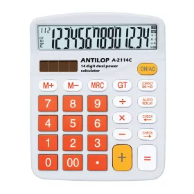   Számológép asztali 14 számjegy nagy, döntött kijelző narancs gombok fehér száml, ap Antilop A-2114C