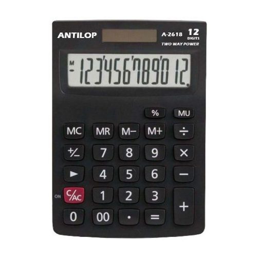 Számológép asztali 12 számjegy nagy, döntött kijelző Antilop A-2618