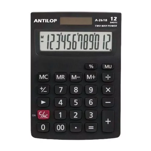 Számológép asztali 12 számjegy nagy, döntött kijelző Antilop A-2618
