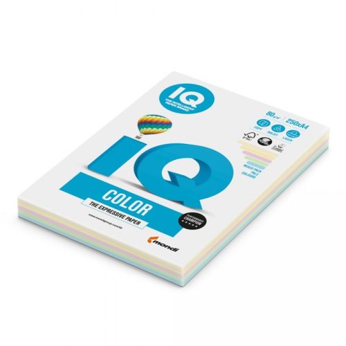 Másolópapír, színes, A4, 80g. vegyes színek IQ 4x25ív/csomag, pasztell, 4 klf. szín