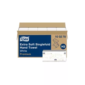   Kéztörlő 2 rétegű V hajtogatott 200 lap/csomag 22,6 x 23 cm 15 csomag/karton Premium Extra Soft H3 Tork_100278 fehér