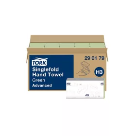   Kéztörlő 2 rétegű V hajtogatott 250 lap/csomag 24,8 x 23 cm 15 csomag/karton Advanced Singlefold H3 Tork_290179 zöld