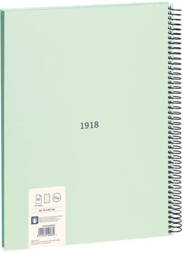 Spirálfüzet A/4 80 lapos, vonalas Milan "1918 Series" zöld|Zöld, Vonalas, 80 lapos