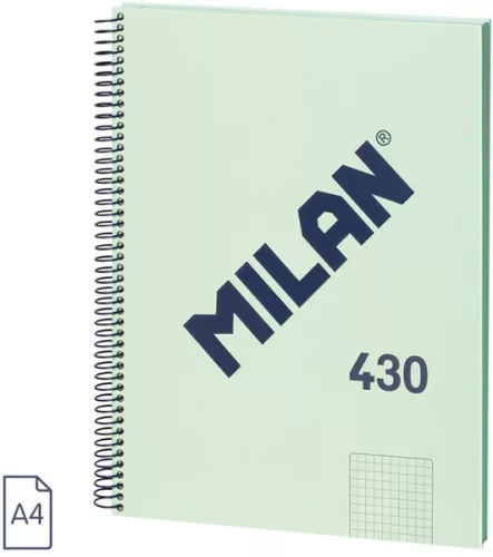 Spirálfüzet A/4 80 lapos, négyzetrácsos Milan "1918 Series" zöld|Zöld, Négyzetrácsos, 80 lapos