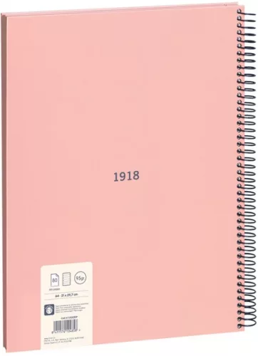 Spirálfüzet A/4 80 lapos, vonalas Milan "1918 Series" rózsaszín|Pink, Vonalas, 80 lapos