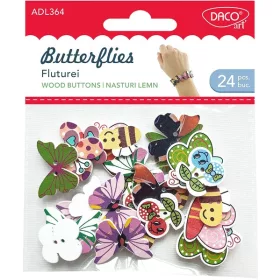   Fa dekoráció, pillangók Daco "Butterflies|Butterflies wood buttons, 24 db/cs, fa