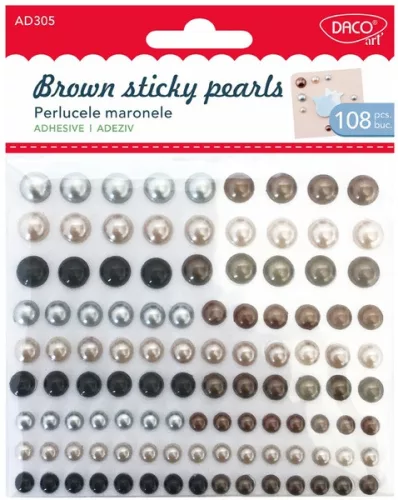Félgyöngy, öntapadós Daco vegyes színek|sticky pearls, 108 db/cs, öntap. műanyag