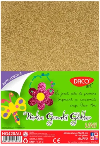 Dekorgumi A/4 öntapadós, csillámos 10 db/csomag Daco arany|glitteres öntapadós, arany, 10 db/cs