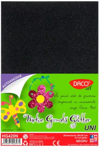 Dekorgumi A/4 öntapadós, csillámos 10 db/csomag Daco fekete|glitteres öntapadós, fekete, 10 db/cs,