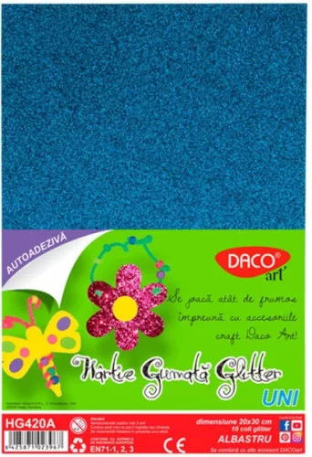 Dekorgumi A/4 öntapadós, csillámos 10 db/csomag Daco kék|glitteres öntapadós, kék, 10 db/cs,