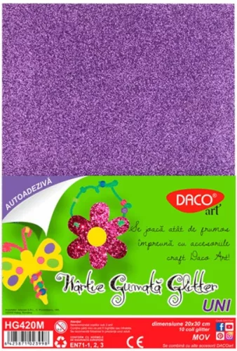 Dekorgumi A/4 öntapadós, csillámos 10 db/csomag Daco lila|glitteres öntapadós, lila, 10 db/cs,