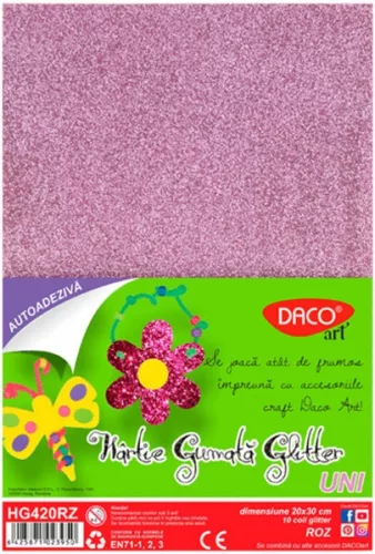 Dekorgumi A/4 öntapadós, csillámos 10 db/csomag Daco rózsaszín|glitteres öntapadós, rózsaszín, 10 db/cs