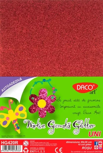 Dekorgumi A/4 öntapadós, csillámos 10 db/csomag Daco piros|glitteres öntapadós, piros, 10 db/cs,
