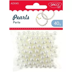   Gyöngy, fűzhető 8 mm 40 g Daco fehér|Pearls, 40 g, műanyag, AD045, 8 mm
