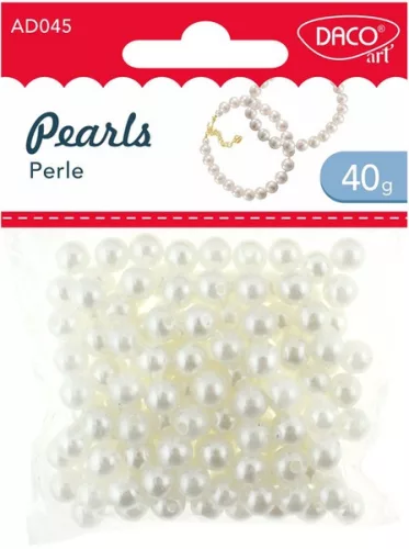 Gyöngy, fűzhető 8 mm 40 g Daco fehér|Pearls, 40 g, műanyag, AD045, 8 mm