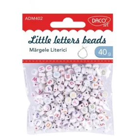   Betűgyöngy, fűzhető 6 mm 40 g Daco fehér|Little letters beads, 40 g, műanyag