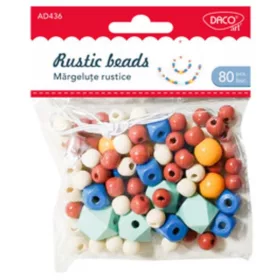   Fa golyó, fűzhető, vegyes méret Daco|Rustic beads, 80 db/cs, fa, AD436