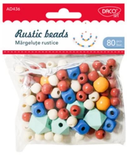 Fa golyó, fűzhető, vegyes méret Daco|Rustic beads, 80 db/cs, fa, AD436